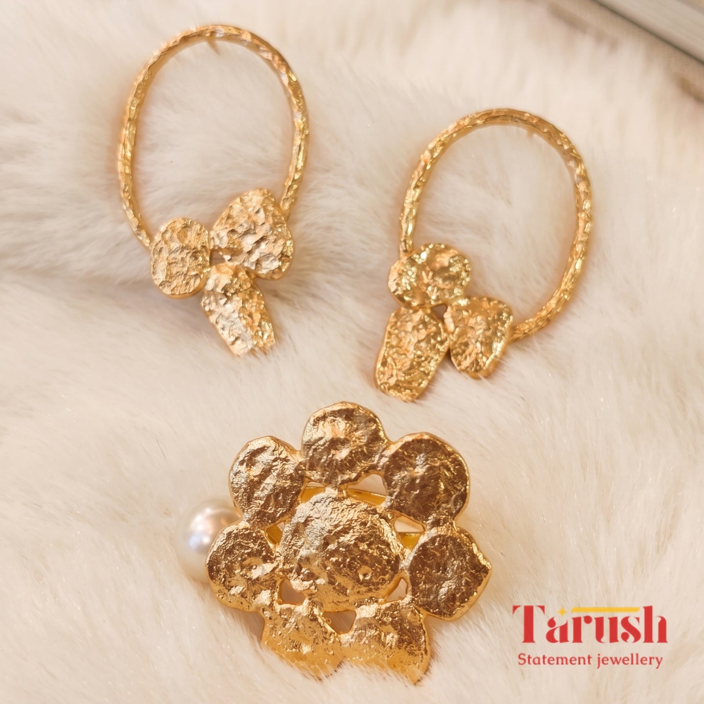 18 Kt Gold Plated Round Gold small earring with round ring Semi Precious stone