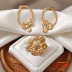 18 Kt Gold Plated Round Gold small earring with round ring Semi Precious stone
