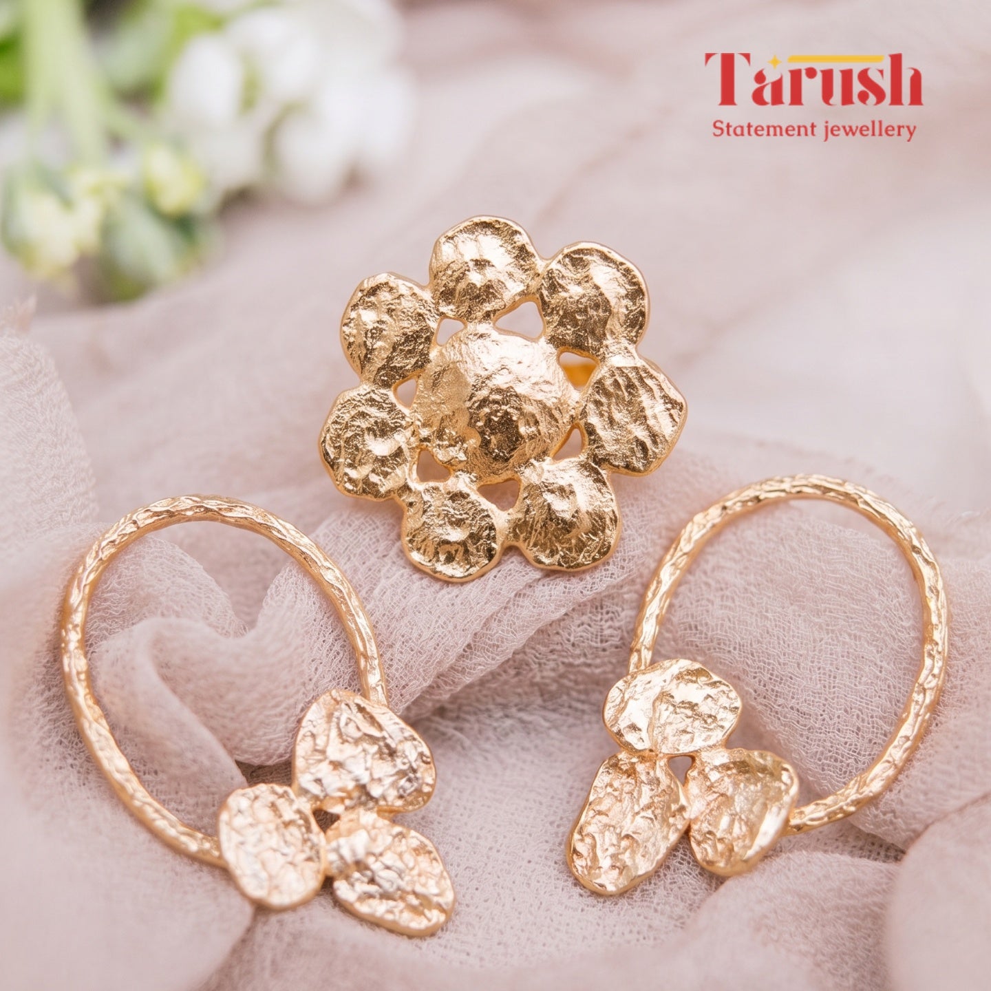 18 Kt Gold Plated Round Gold small earring with round ring Semi Precious stone