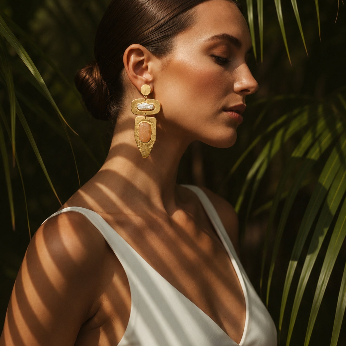 Desert Pearl Earrings - 18 Kt Gold Pated - Decorated with Precious stones to get that elegant look - Perfect for all occasions