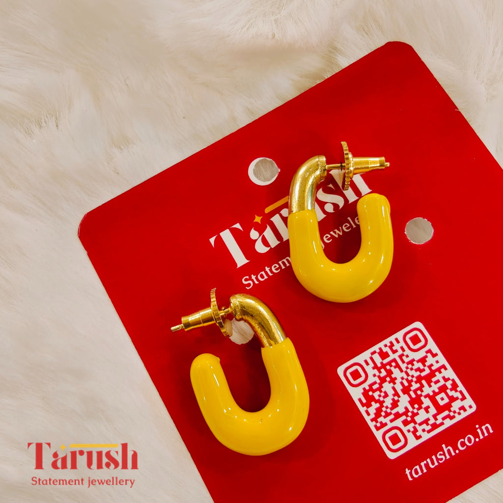 18 kt Gold Plated - Yellow Enamel earring - Perfect for your Everyday Look