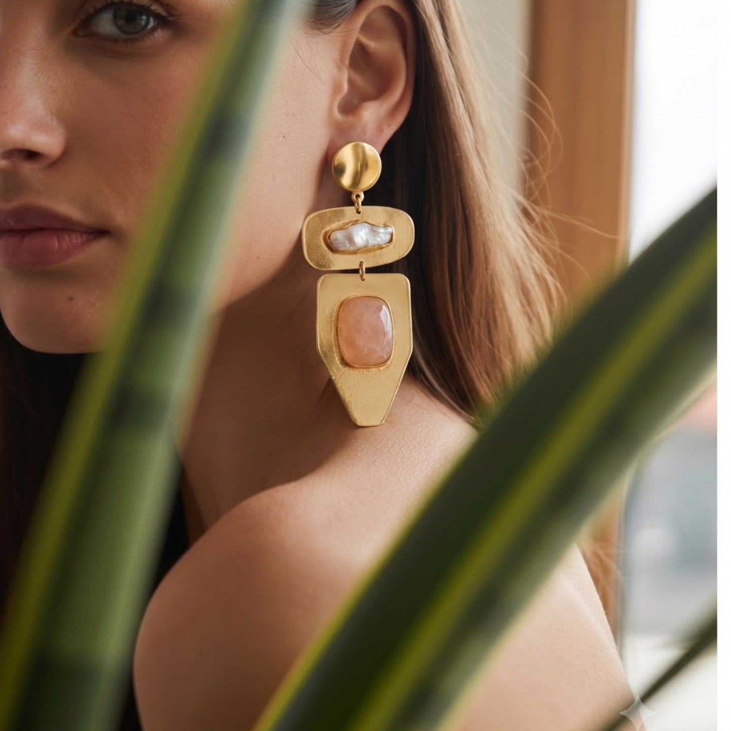 Desert Pearl Earrings - 18 Kt Gold Pated - Decorated with Precious stones to get that elegant look - Perfect for all occasions