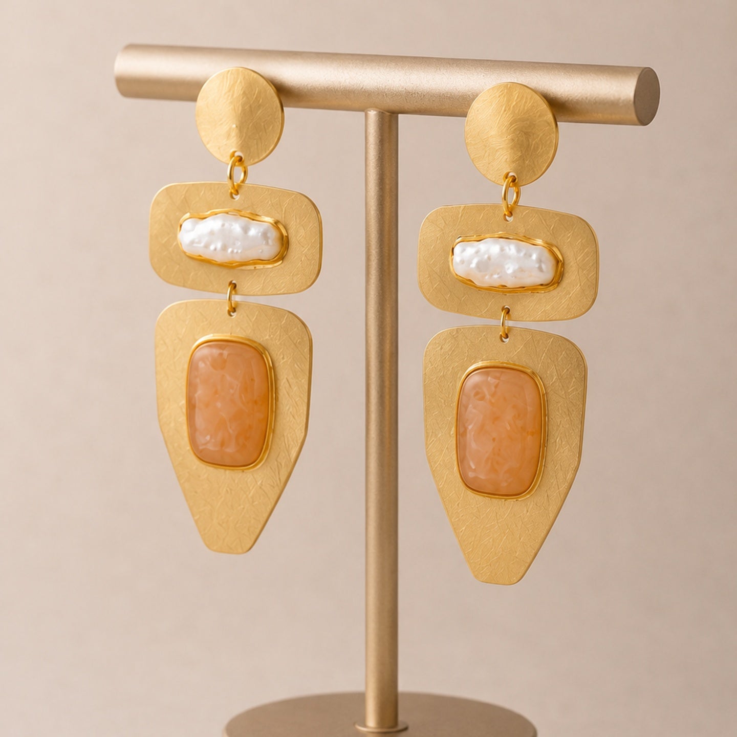 Desert Pearl Earrings - 18 Kt Gold Pated - Decorated with Precious stones to get that elegant look - Perfect for all occasions