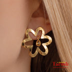18 Kt Gold Plated Flower earring Semi Precious stone