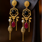Ruby Noir Earrings - 18 Kt Gold Pated - Decorated with Semi precious stones - Perfect for all occasions