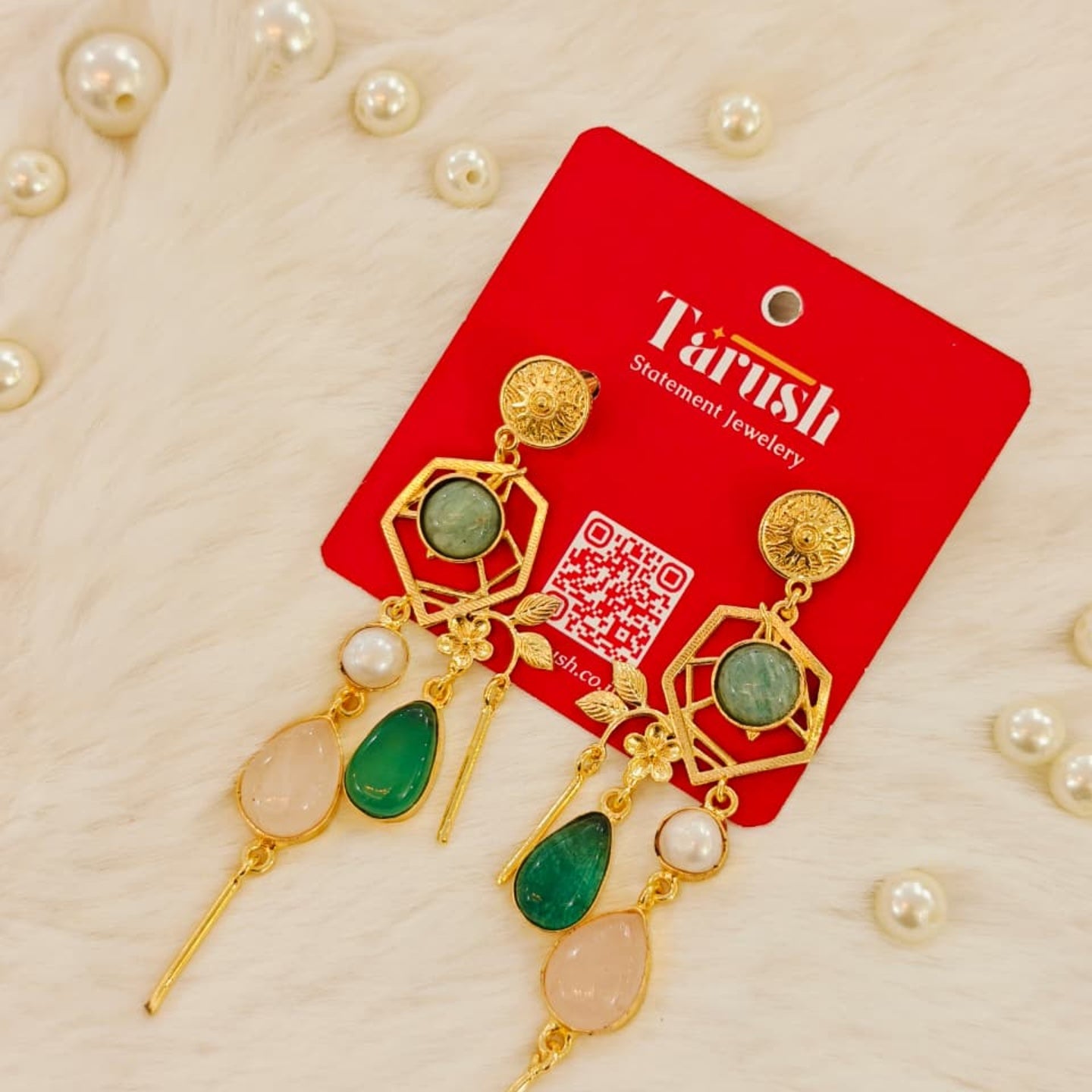 Sage Lagoon Earrings - 18 Kt Gold Pated - Decorated with Semi precious stones - Perfect for all occasions