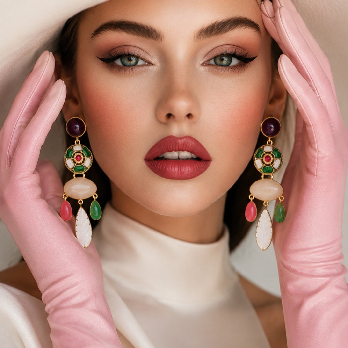 Mosaic Bloom Earrings - 18 Kt Gold Pated - Decorated with Precious stones and Kundans for that royal and elegant look - Perfect for all occasions
