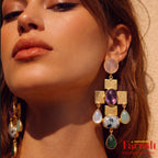 Tarush Multi-Stone Geometric Drop Earrings - Indo-Western Statement Jewellery - Stones Colour May Vary