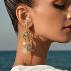 Emerald Dew Earrings - 18 Kt Gold Pated - Decorated with Semi precious stones (STONES COLOUR MAY VARY) - Perfect for all occasions