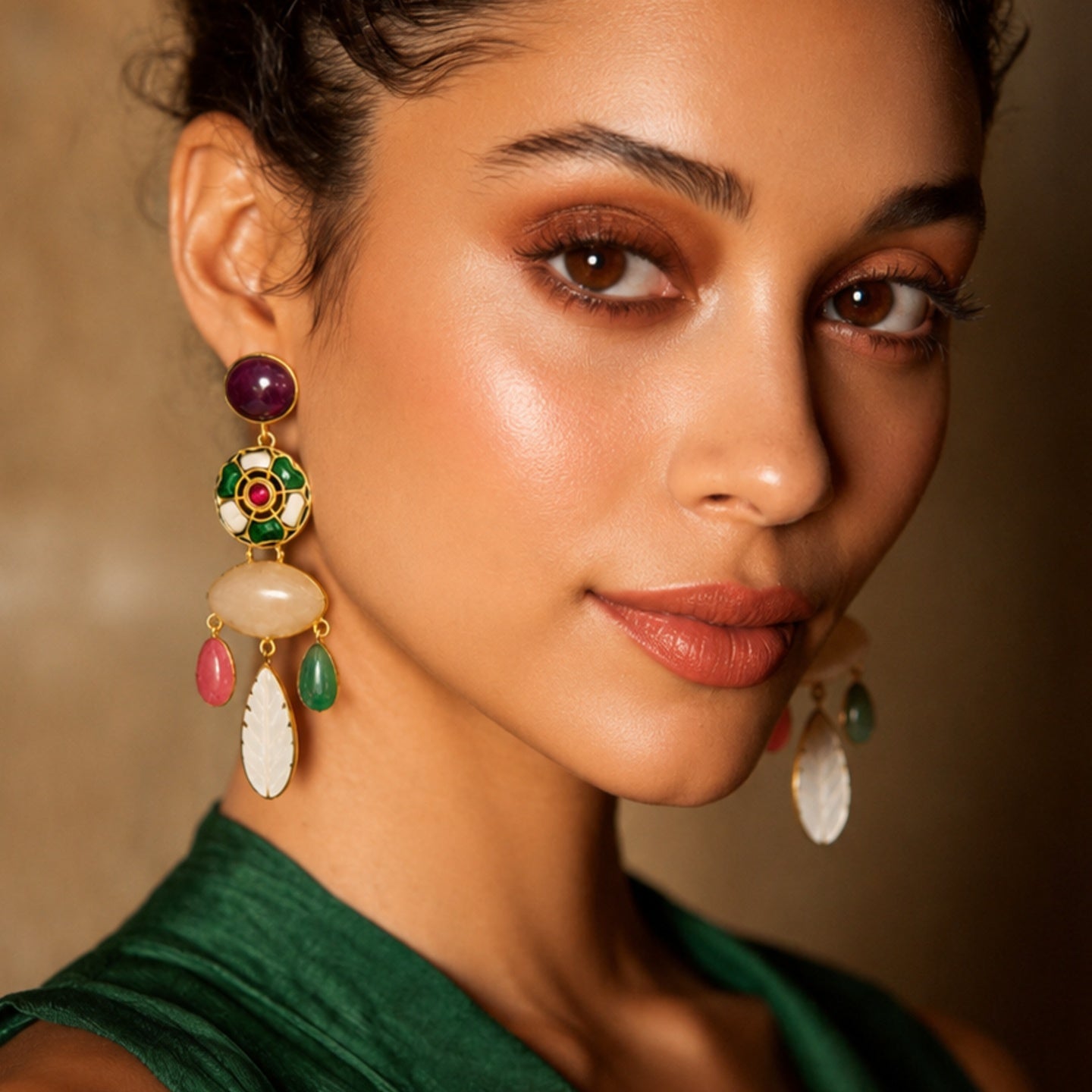 Mosaic Bloom Earrings - 18 Kt Gold Pated - Decorated with Precious stones and Kundans for that royal and elegant look - Perfect for all occasions