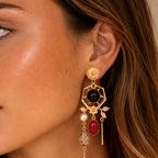 Ruby Noir Earrings - 18 Kt Gold Pated - Decorated with Semi precious stones - Perfect for all occasions