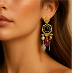 Ruby Noir Earrings - 18 Kt Gold Pated - Decorated with Semi precious stones - Perfect for all occasions