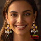 Tarush Multi-Stone Geometric Drop Earrings - Indo-Western Statement Jewellery - Stones Colour May Vary