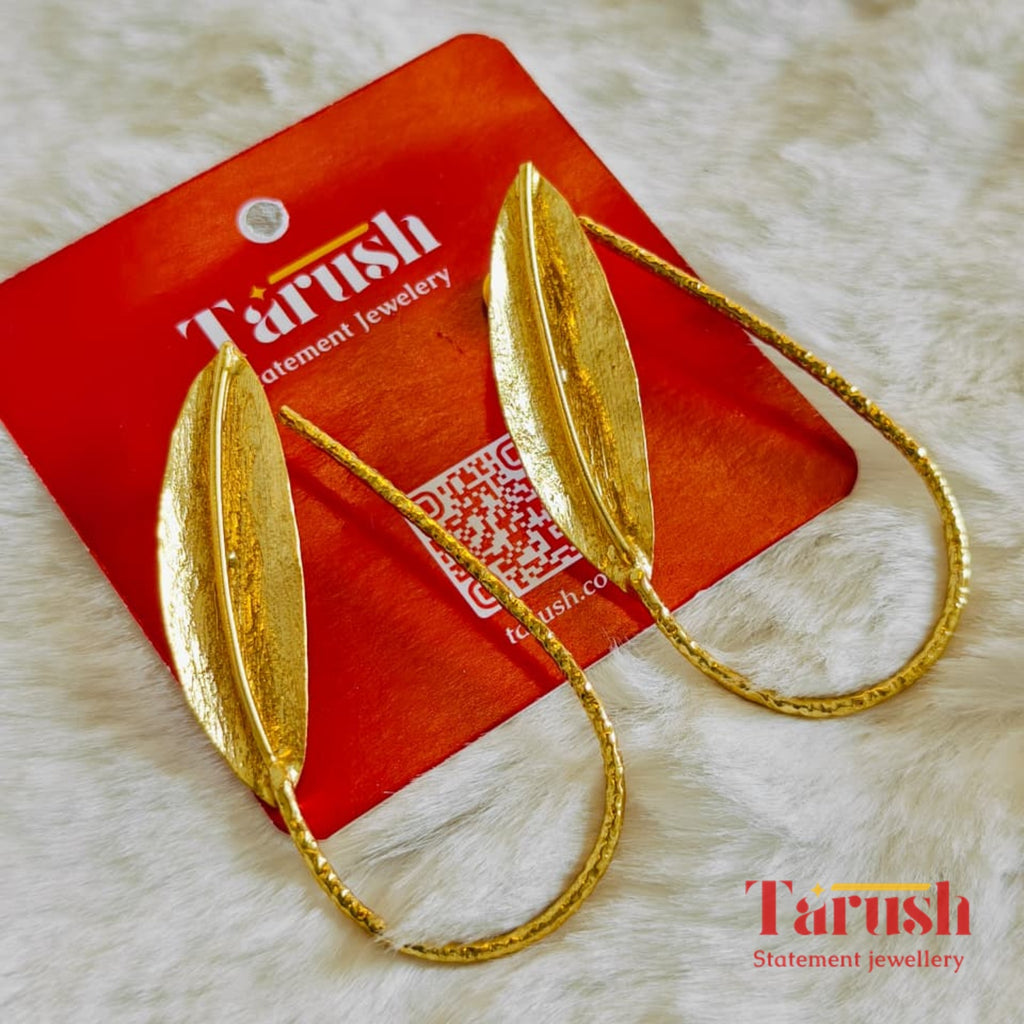 18 Kt Gold Plate Brass Statement Leaf Earrings - Perfect For all Your Parties