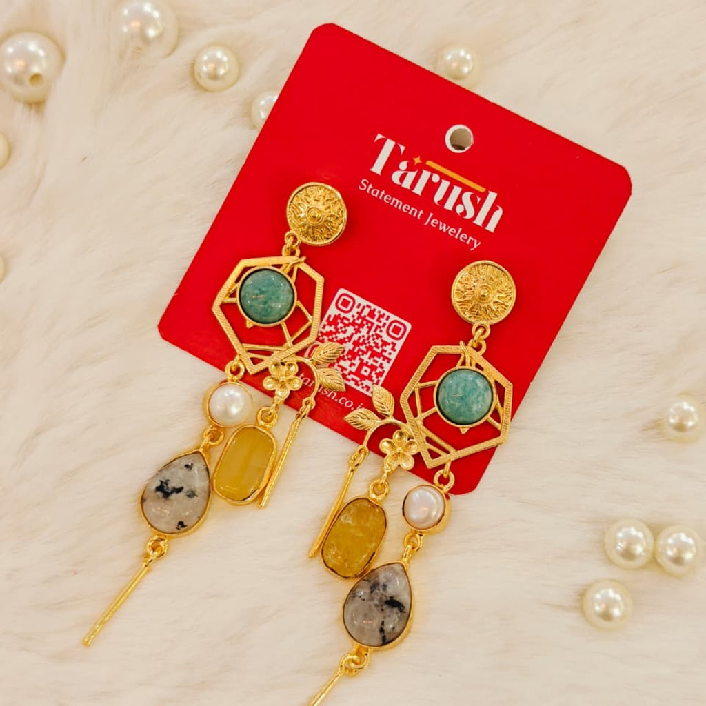 Ocean Mist Earrings - 18 Kt Gold Pated - Decorated with Semi precious stones - Perfect for all occasions