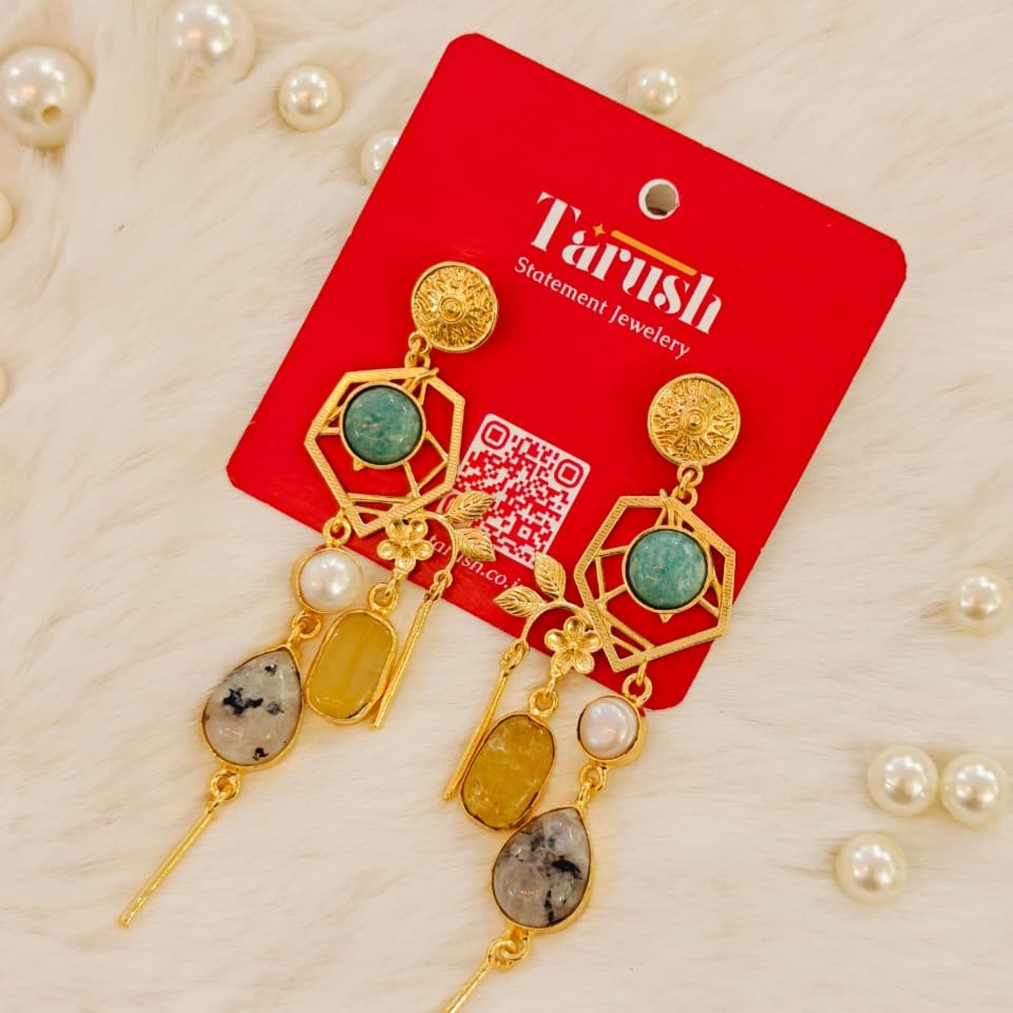 Ocean Mist Earrings - 18 Kt Gold Pated - Decorated with Semi precious stones - Perfect for all occasions