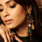Midnight Bloom Earrings - 18 Kt Gold Pated - Decorated with Semi precious stones - Perfect for all occasions