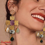 Tarush Multi-Stone Geometric Drop Earrings - Indo-Western Statement Jewellery - Stones Colour May Vary