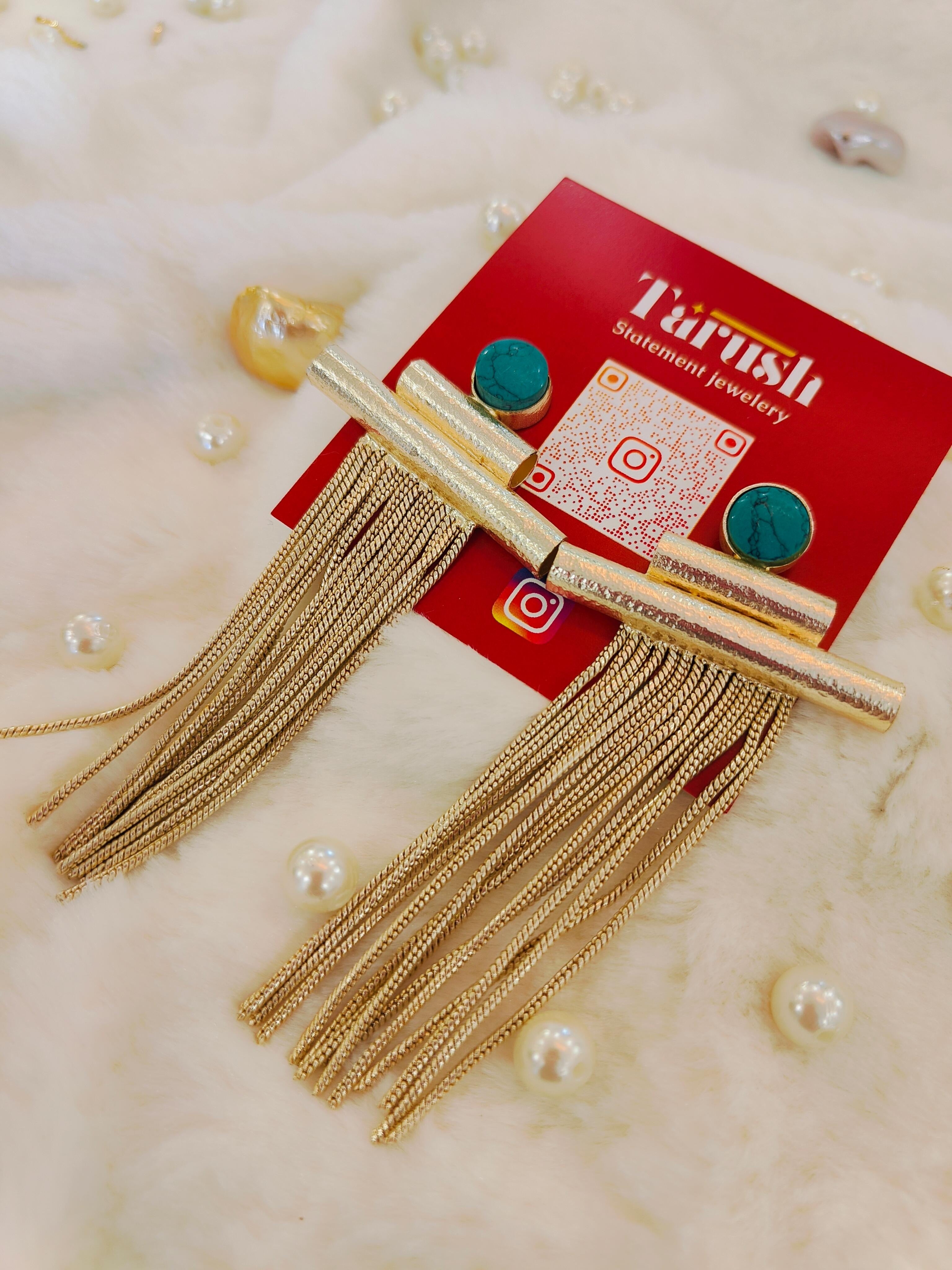 18 Kt Gold Plated Turquoise earring with dangler Semi Precious stone