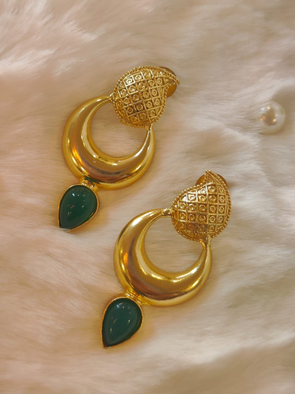 18 Kt Gold Plated Green Pan small earring Semi Precious stone