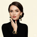 18 Kt Gold Plated Elegant - Brass earrings featuring black stones—lightweight style with non-allergic comfort. - Black earring Semi Precious stone