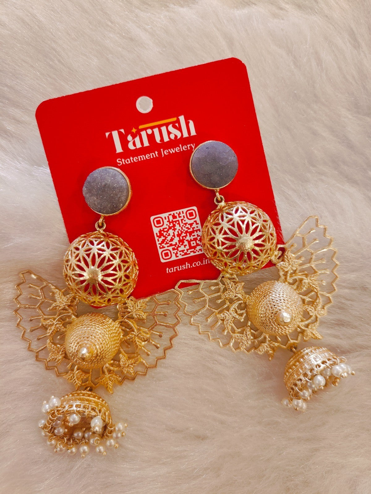 18 Kt Gold Plated, Brass, Blue Butterfly Jhumka Earring - Look Glamorous with These Blue Jhumkas Semi Precious stone