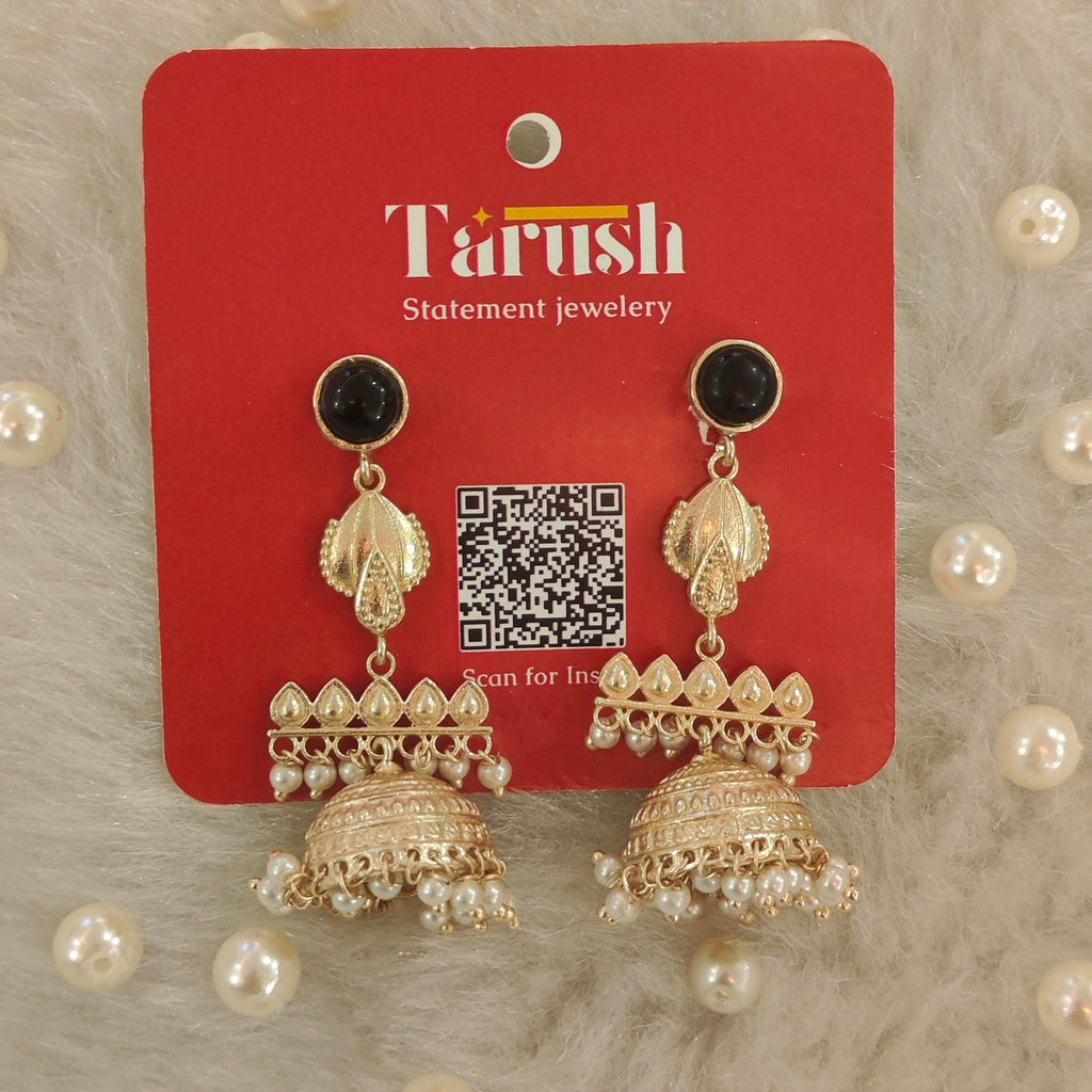 18 Kt Gold Plated Black jhumka Semi Precious stone