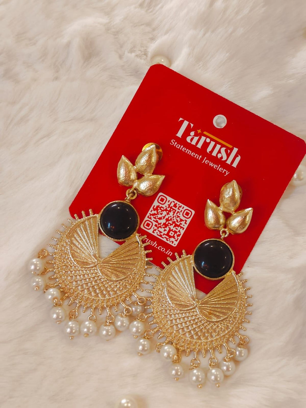 18 Kt Gold Plated Black and white Jhumja earrings Semi Precious stone