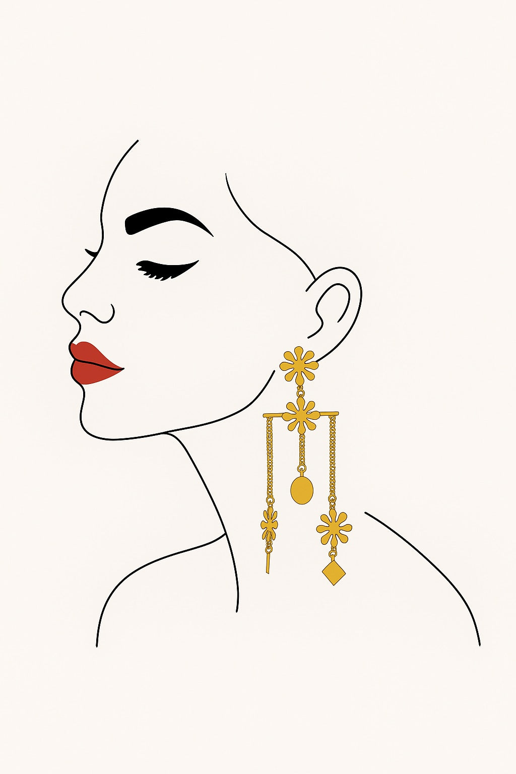 18 Kt Gold Plated flower tassdel dangler earring Semi Precious stone