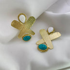 Statement 18 Kt Gold Plated - X Blue Turquoise earring - Make a Statement