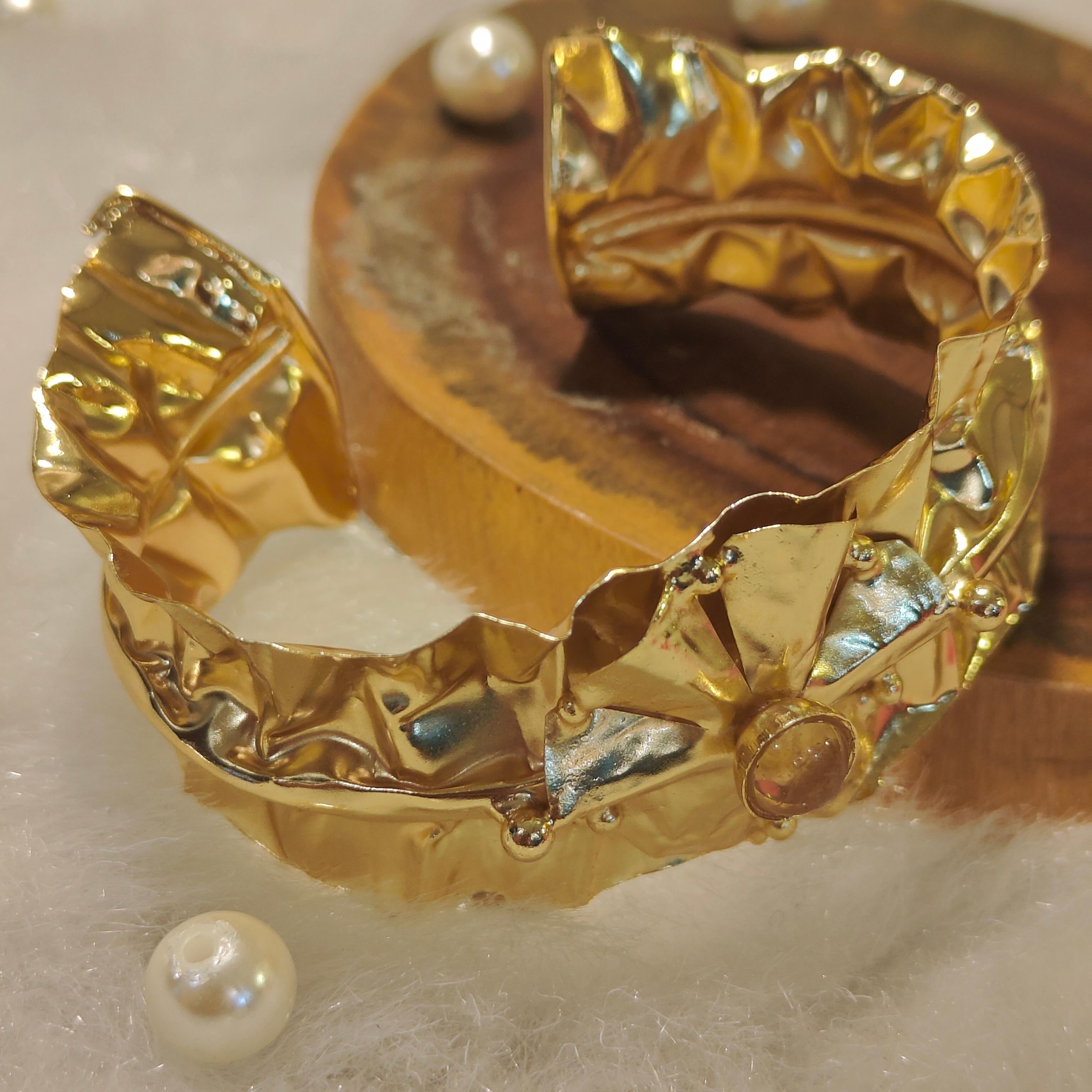 18 Kt Gold Plated hammered kada Semi Precious stone