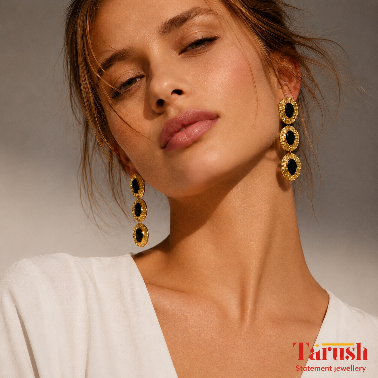 18kt Gold Plated Black Dangler Enamel Earring - Perfect for your Parties Semi Precious stone