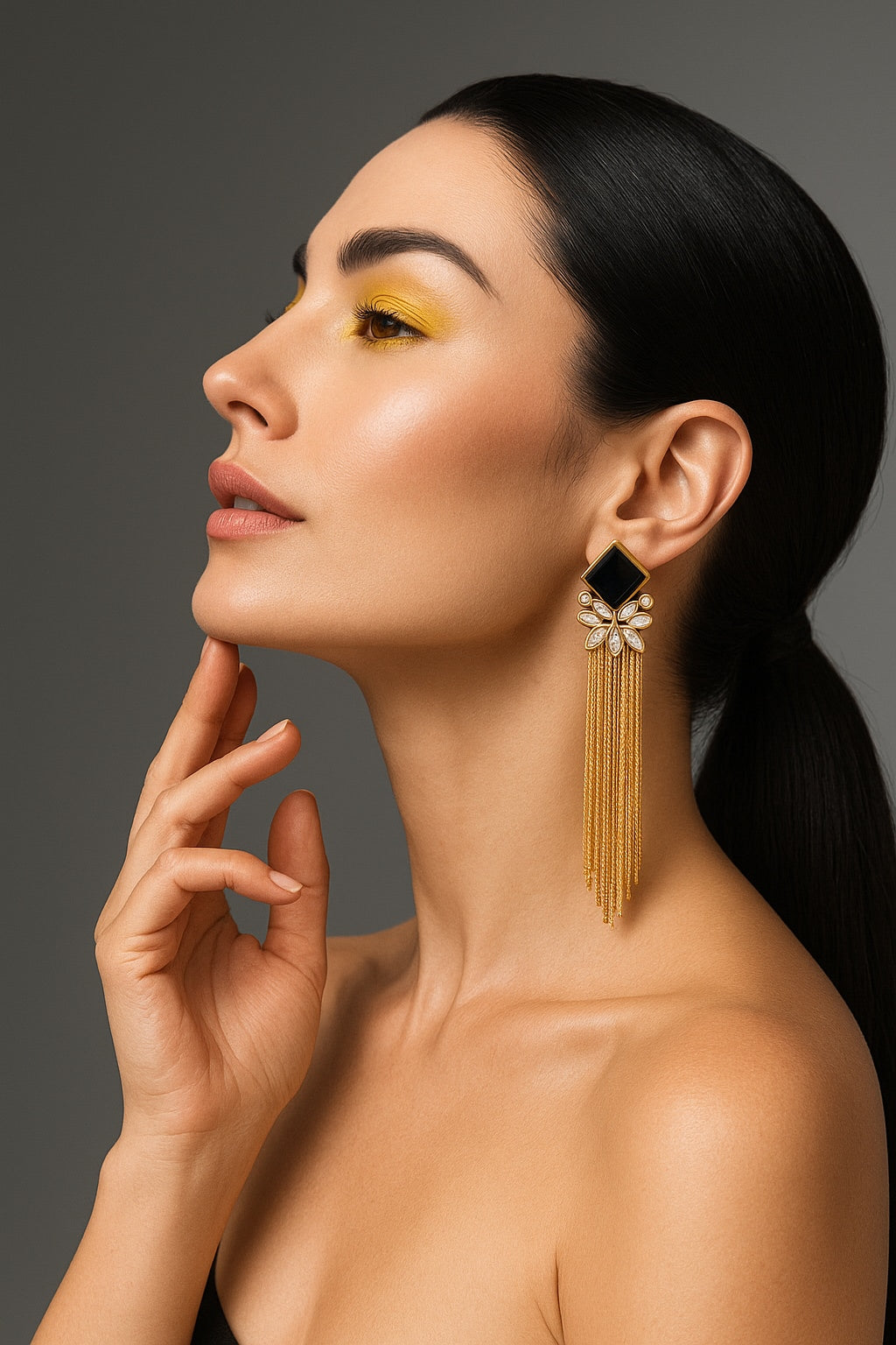 18 Kt Gold Plated Black dangler earring Semi Precious stone