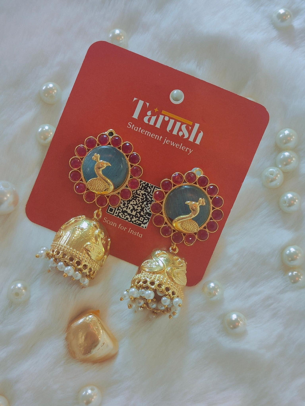 18 Kt Gold Plated Peacock Jhumka Semi Precious stone