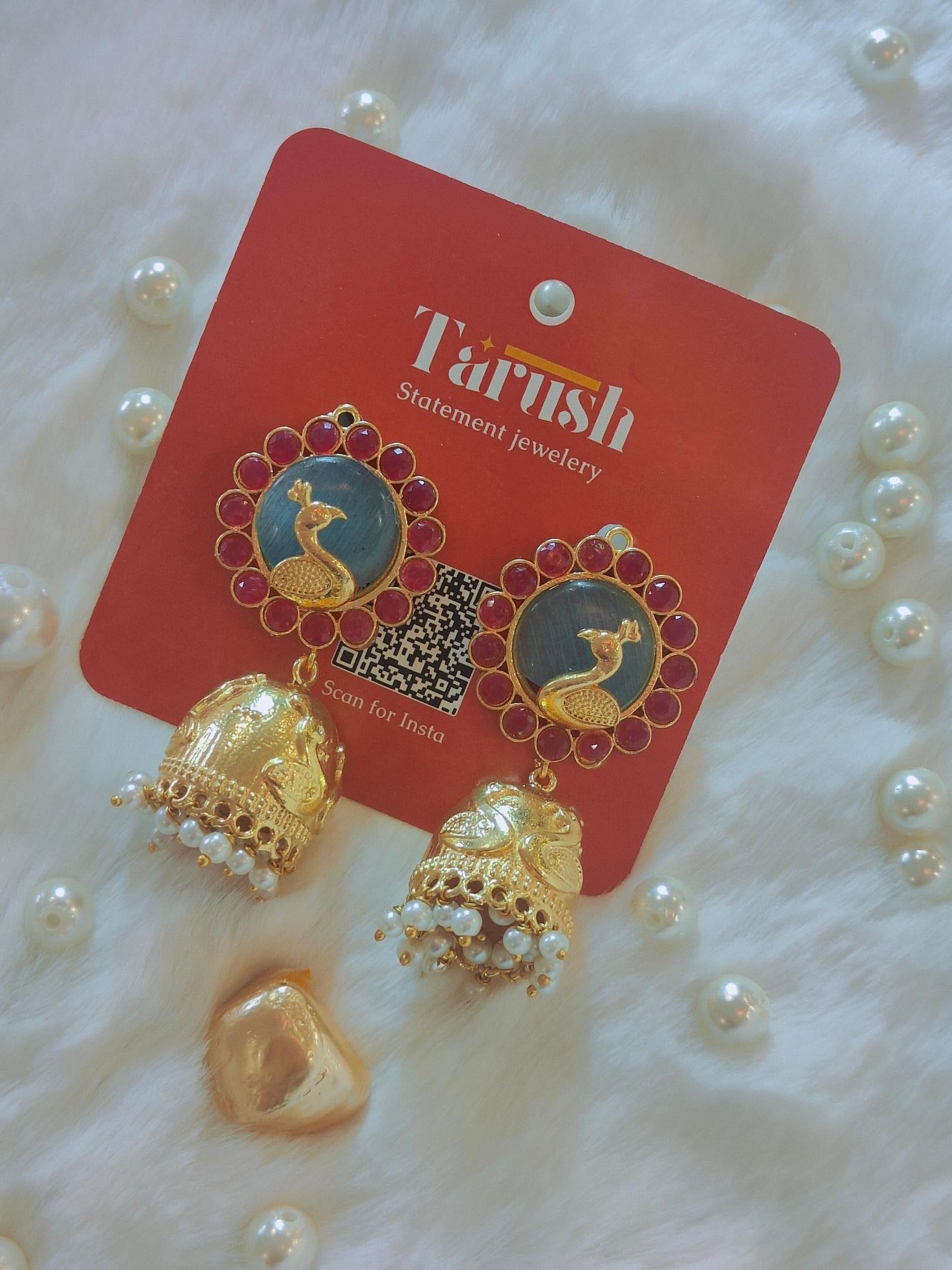 18 Kt Gold Plated Peacock Jhumka Semi Precious stone