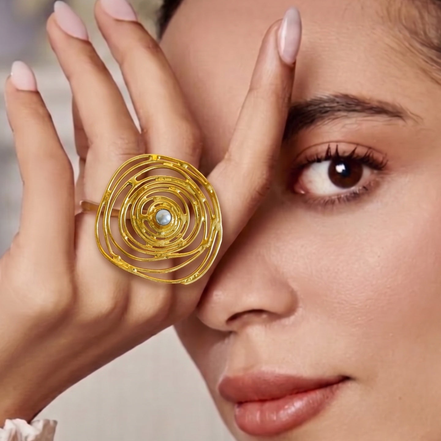 18 Kt Gold Plated round gold circular ring