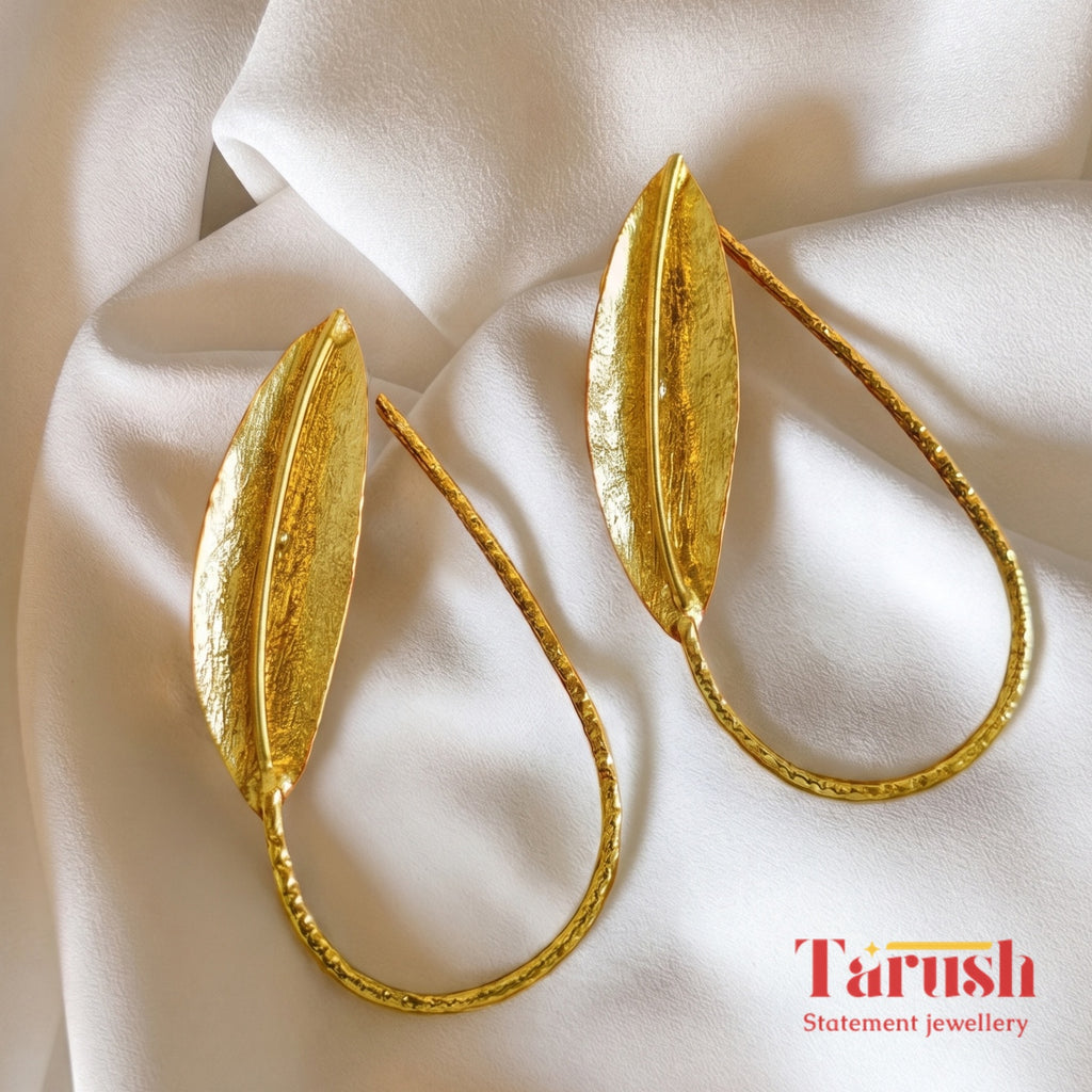 18 Kt Gold Plate Brass Statement Leaf Earrings - Perfect For all Your Parties