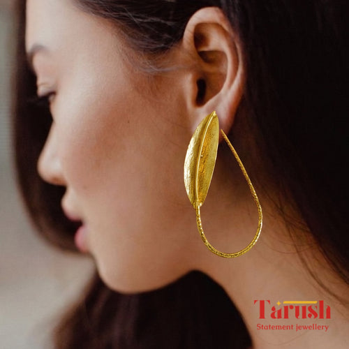 18 Kt Gold Plate Brass Statement Leaf Earrings - Perfect For all Your Parties