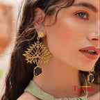 18 Kt Gold Plated Black Earring - Gives a Peacock look - One stone Hanging Earring black Semi Precious stone