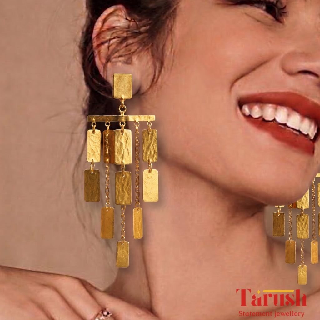 18 Kt Gold Plated Dangling Gold Blades Earrings - Perfect For All Your Occasions