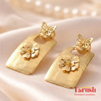 18 Kt Gold Plated Gold big Rectangle with flower earring Semi Precious stone