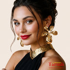18 Kt Gold Plated SS gold flower big earring Semi Precious stone