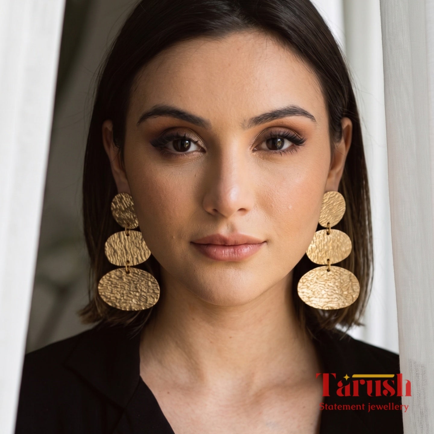 18 Kt Gold Plated gold three layer dangler Semi Precious stone