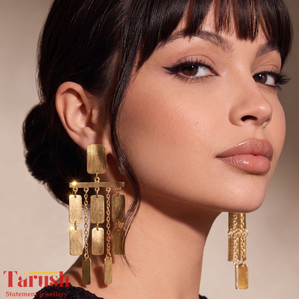 18 Kt Gold Plated Dangling Gold Blades Earrings - Perfect For All Your Occasions