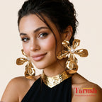 18 Kt Gold Plated SS gold flower big earring Semi Precious stone