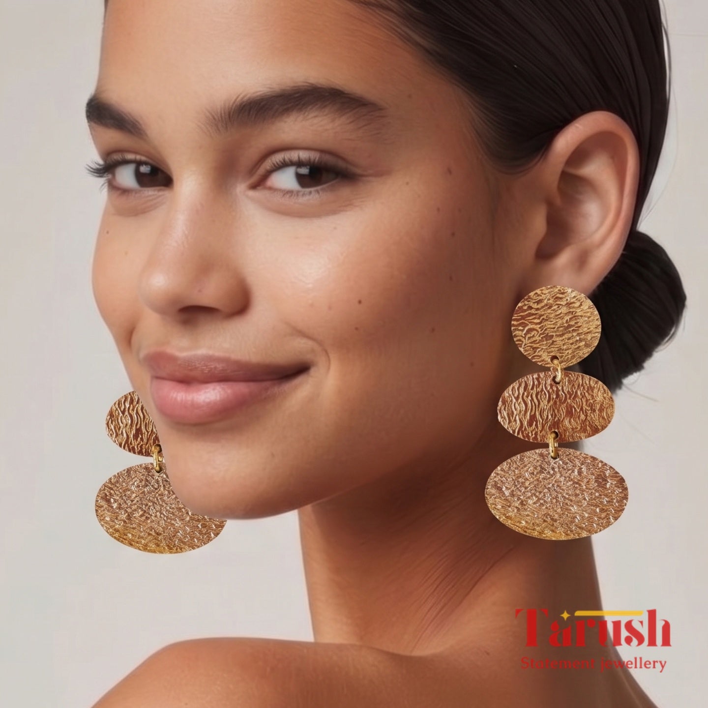 18 Kt Gold Plated gold three layer dangler Semi Precious stone