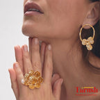 18 Kt Gold Plated Round Gold small earring with round ring Semi Precious stone