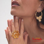 18 Kt Gold Plated Round Gold small earring with round ring Semi Precious stone