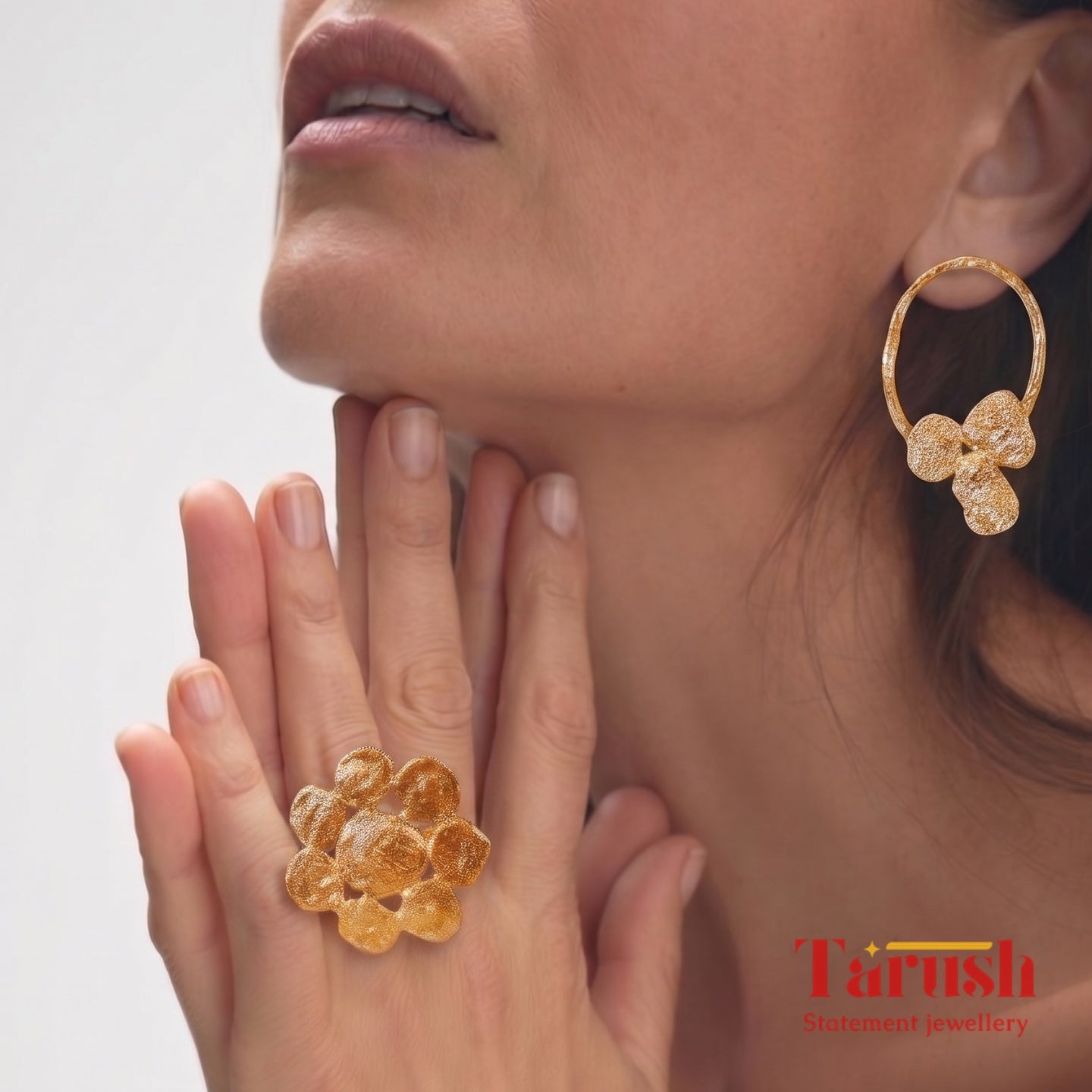 18 Kt Gold Plated Round Gold small earring with round ring Semi Precious stone