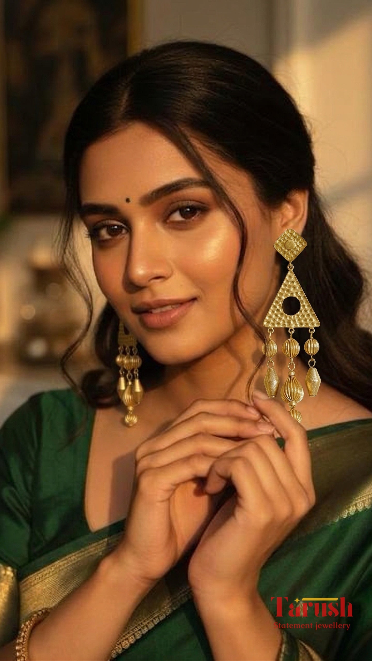 18 Kt Gold Plated Beaded Jhumka Earrings - Perfect for Your Traditional Outfits